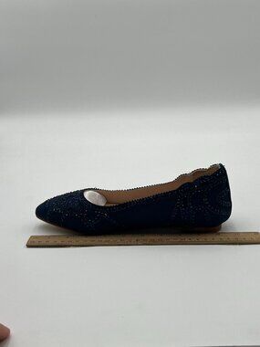 XYD Navy Pointed Toe Rhinestone Flats Mesh Slip-on Crystals Wedding Bride Shoes